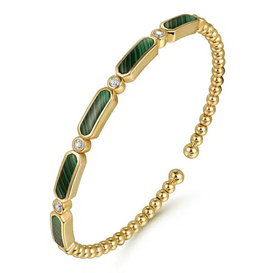 14K Yellow Gold 0.21cttw SI H-I Diamond & 3.17cttw Malachite