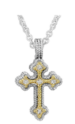 Sterling Silver & 14K Yellow Gold 0.10cttw Diamond Cross Pendant (no chain) by Vahan