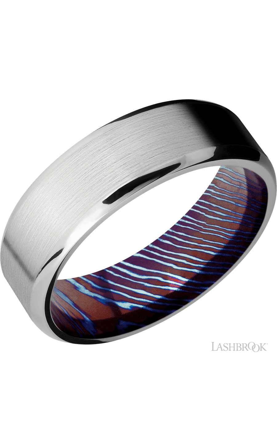 7 mm wide Beveled Cobalt Chrome band featuring a Titanium Damascus