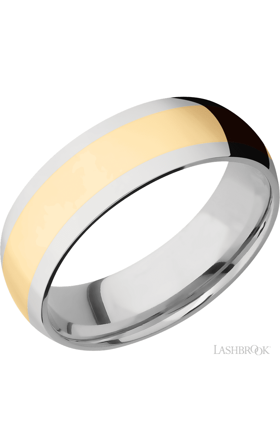 7 mm wide/Domed/14K White Gold band with one 4 mm Centered inlay