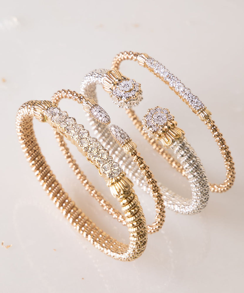 Sterling Silver & Yellow Gold Diamond Open Band Bracelet by VAHAN