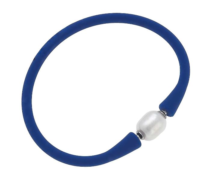 Royal Blue Bali Silicon Bracelet with Freshwater Pearl
