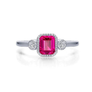 SS/PT 0.98cttw Simulated Diamond & Lab Grown Ruby Ring