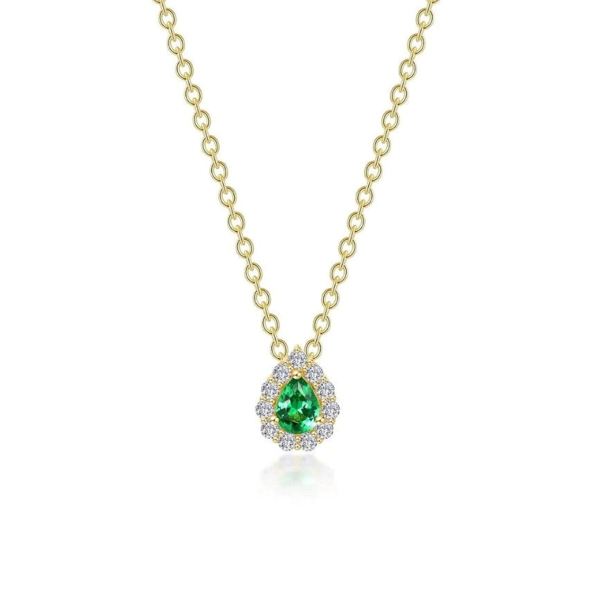 SS/GP 0.61cttw Simulated Emerald & Simulated Diamond Pear Shape Necklace 18"
