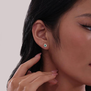 SS/GP 0.72cttw Simulated Diamond & Simulated Emerald Pear Shape Halo Stud Earrings