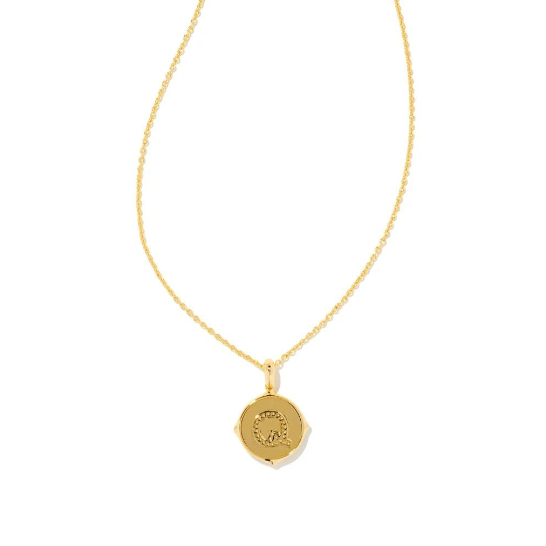 Letter V Gold Disc Reversible Pendant Necklace in Iridescent