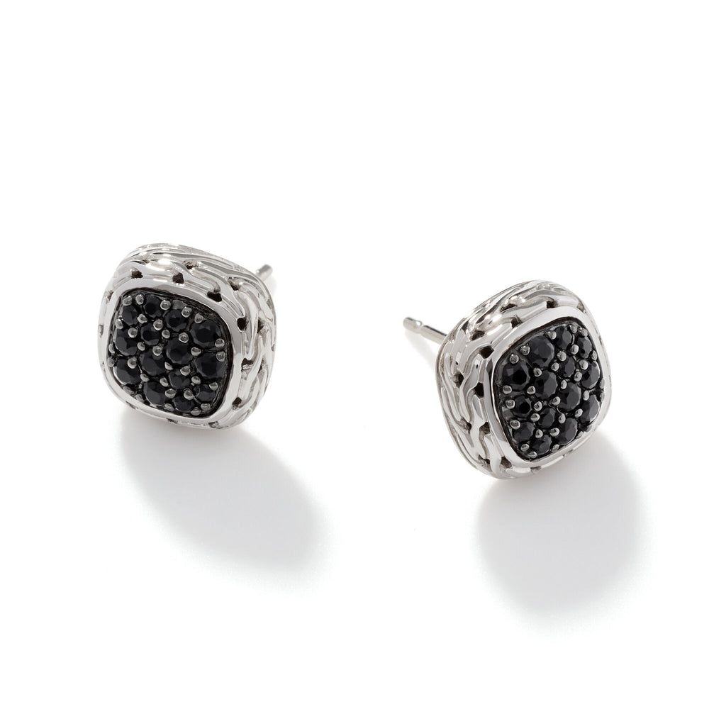 Essentials Silver Lava 12mm Square Stud Earrings with Treated Black Sapphire by John Hardy