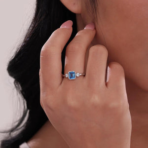 SS/PT 0.98cttw Simulated Diamond & Simulated Blue Topaz Ring