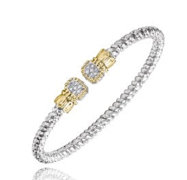 Sterling Silver & 14K Yellow Gold 3mm .07cttw Diamond Band Bracelet by Vahan