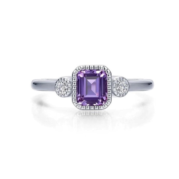 SS/PT 0.98cttw Simulated Diamond & Simulated Amethyst Ring