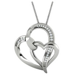 Sterling Silver 0.05cttw I2 G-H Diamond Double Heart Pendant