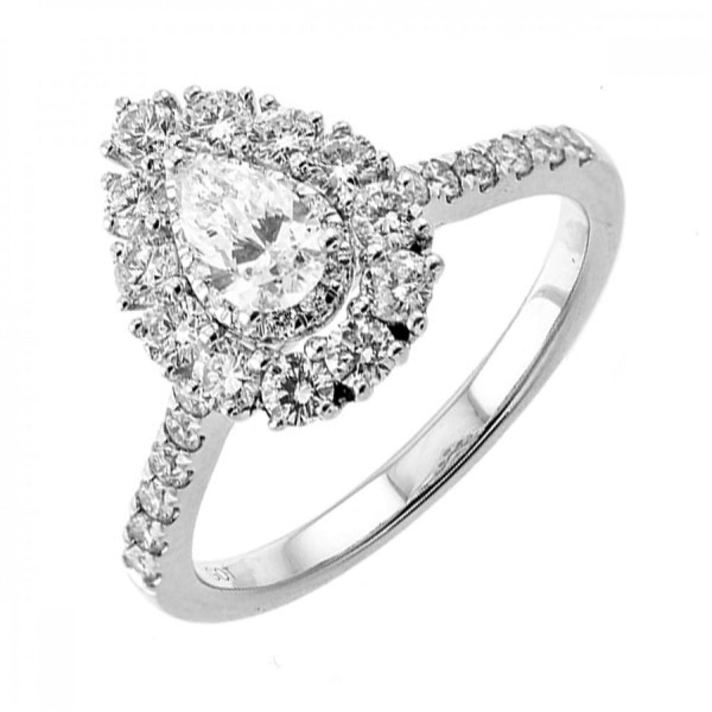 14K White Gold 0.33ct Pear Shape Diamond & 0.875cttw Diamond Engagement Ring