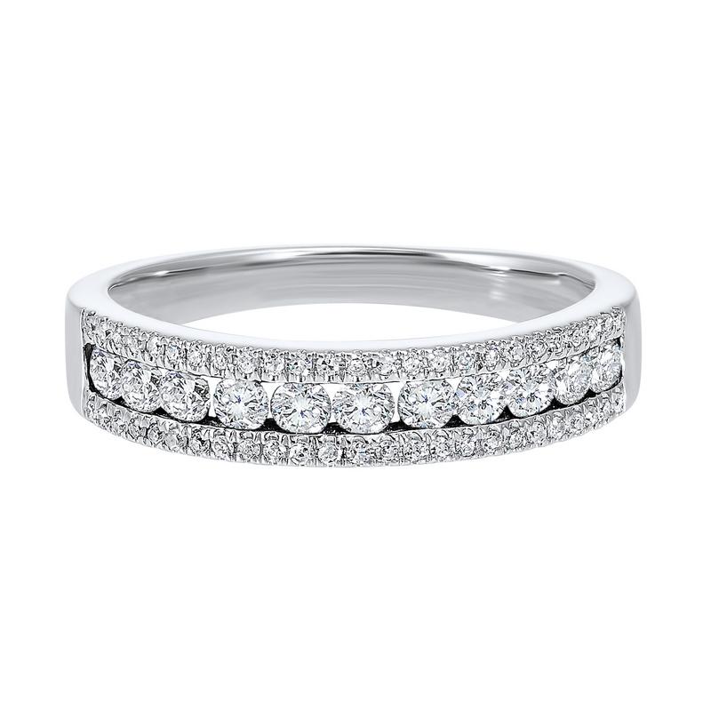 14K White Gold 0.50cttw SI H-I 3 Row Diamond Wedding Band