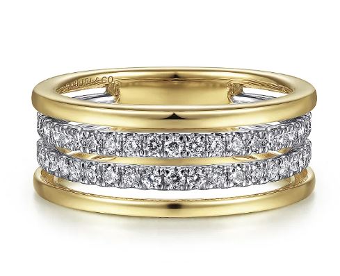 14K White-Yellow Gold Diamond Easy Stackable Ring
