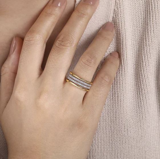 14K White-Yellow Gold Diamond Easy Stackable Ring