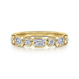 14K Yellow Gold Bezel Set 0.49cttw VS2 G-H Emerald Cut & 0.27cttw SI G-H RBC Diamond Band by Gabriel