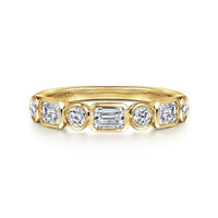14K Yellow Gold Bezel Set 0.49cttw VS2 G-H Emerald Cut & 0.27cttw SI G-H RBC Diamond Band by Gabriel