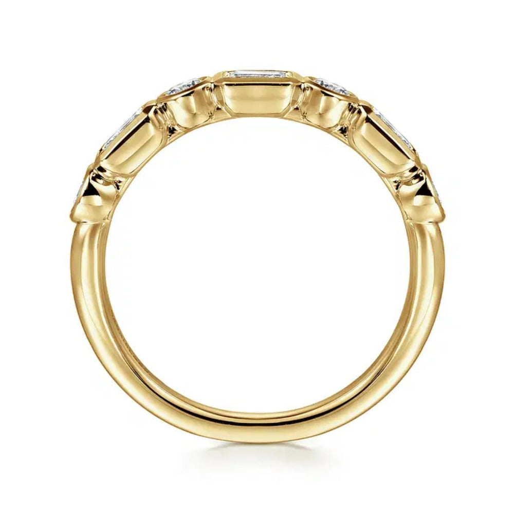 14K Yellow Gold Bezel Set 0.49cttw VS2 G-H Emerald Cut & 0.27cttw SI G-H RBC Diamond Band by Gabriel