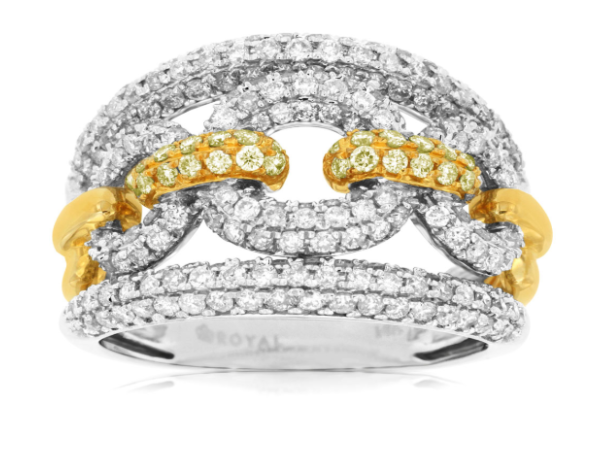 14K White Gold 0.18cttw Yellow Diamond & 1.40cttw Diamond Fashion Ring by RJM