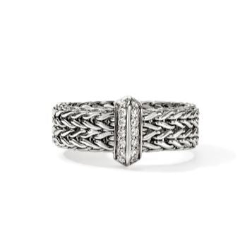 Icon Link Silver 0.16cttw Diamond Pave 6mm Band Ring Sz 7 by John Hardy