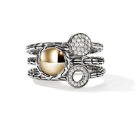JH Essentials 14K Gold & Silver 0.20cttw Diamond Pave Set of 3 Stack Ring Sz 7 by John Hardy
