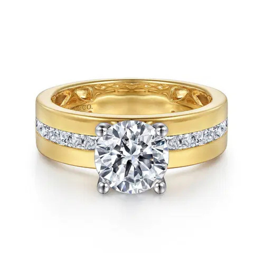 Adley - 14K Yellow-White Gold Wide Band Round Diamond Engagement Ring