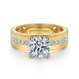 Adley - 14K Yellow-White Gold Wide Band Round Diamond Engagement Ring