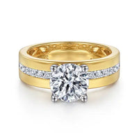 Adley - 14K Yellow-White Gold Wide Band Round Diamond Engagement Ring