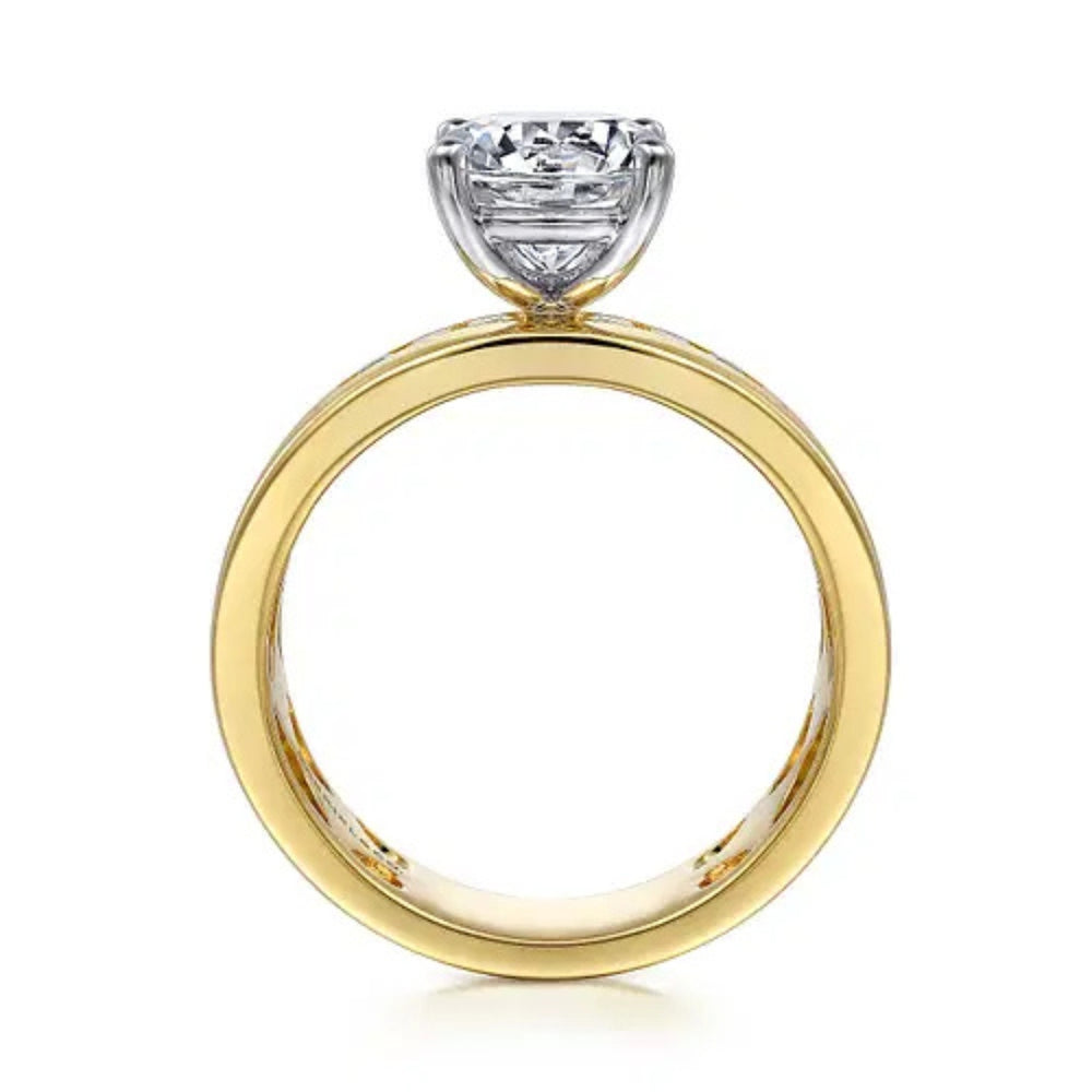 Adley - 14K Yellow-White Gold Wide Band Round Diamond Engagement Ring