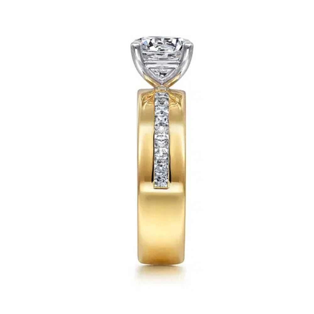 Adley - 14K Yellow-White Gold Wide Band Round Diamond Engagement Ring