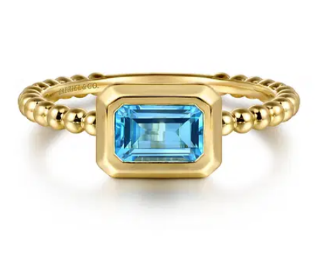 14K Yellow Gold Bujukan & 0.75ct Swiss Blue Topaz Stackable Ring by Gabriel