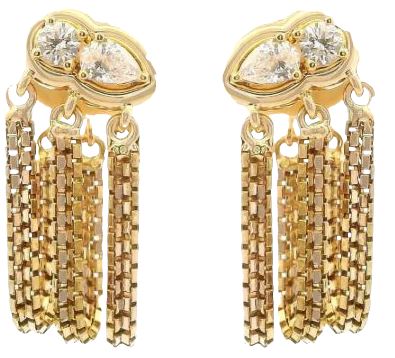 14K Yellow Gold 0.25cttw SI H-I Diamond Statement Ear Climber with Chain Drops