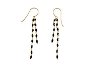 18K Yellow Gold 7.75cttw Oval Black Diamond Bead High Low Earrings