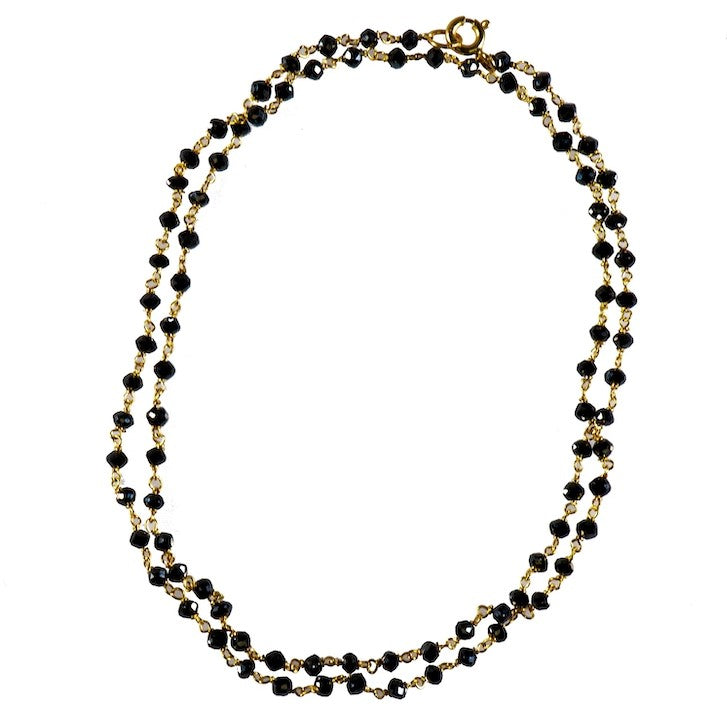 18K Yellow Gold 10cttw Round Black Diamond Bead Chain Link Necklace 18"
