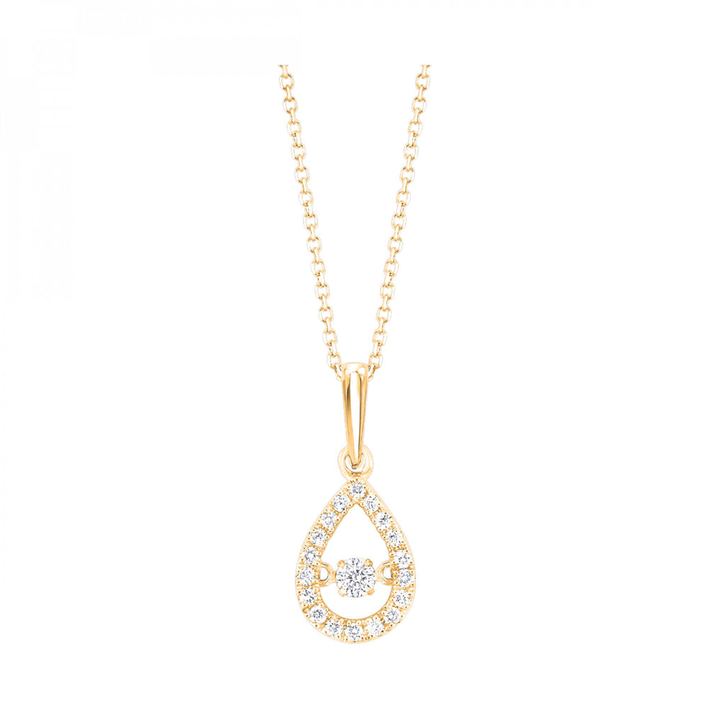 10K Yellow Gold 0.20cttw Diamond Rhythm of Love Pear Shaped Pendant & Chain
