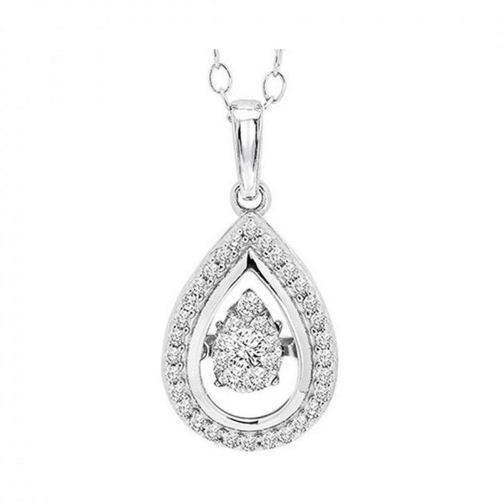 14K White Gold Diamond Pear Shape Rhythm of Love Pendant Necklace