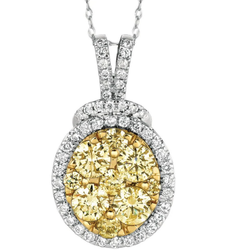 14K White Gold 1.60cttw Yellow Diamond & 0.37cttw Diamond Pendant Necklace by RJM