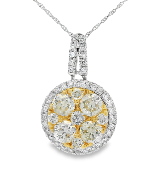 14K White Gold 1.60cttw Yellow Diamond & 0.22cttw Diamond Pendant Necklace by RJM