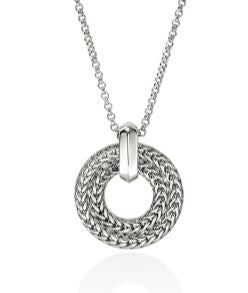 Icon Link Silver Diamond Pave Round Pendant on Rolo Chain 16-18" by John Hardy