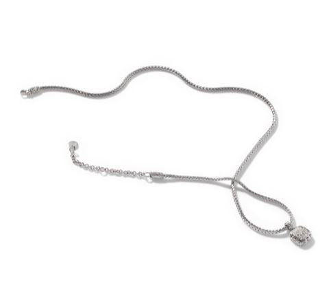 Essentials Silver 0.21cttw Diamond Pave Square Pendant on Chain Necklace Sz 16-18 by John Hardy