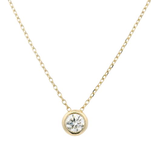 14K Yellow Gold 0.26ct SI I Bezel Set Diamond Pendant 16-17"