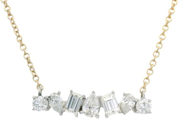14K Yellow & White Gold 0.31cttw Baguette, 0.163cttw RBC, & 0.335 Pear Cut Pendnant