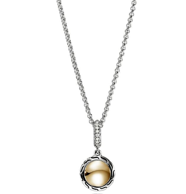 JH Essentials 14K Gold & Silver 0.04cttw Diamond Pave Pendant Necklace 16-18" by John Hardy