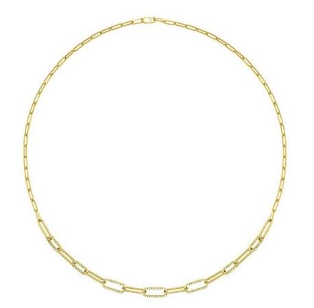 14K Yellow Gold Diamond Paper Clip Necklace