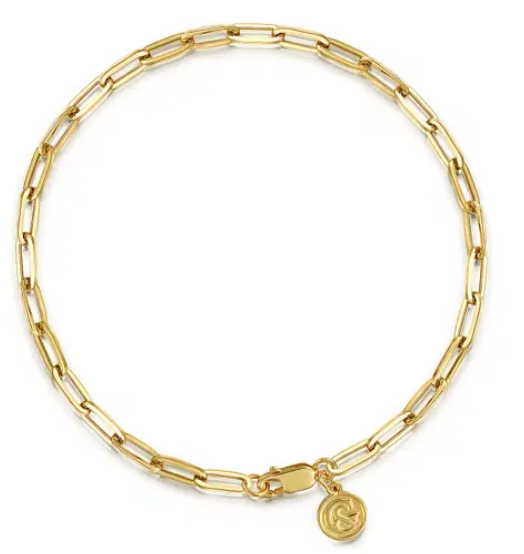 14K Yellow Gold Hollow Paperclip Chain Bracelet 7" by Gabriel