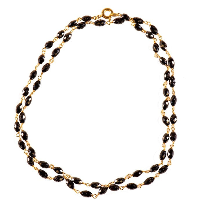 18K Yellow Gold 15.00cttw Oval Black Diamond Bead Chain Link Necklace 18"