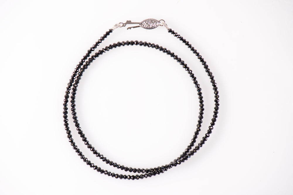 14K White Gold 25.30cttw Black Diamond Bead Necklace 17"
