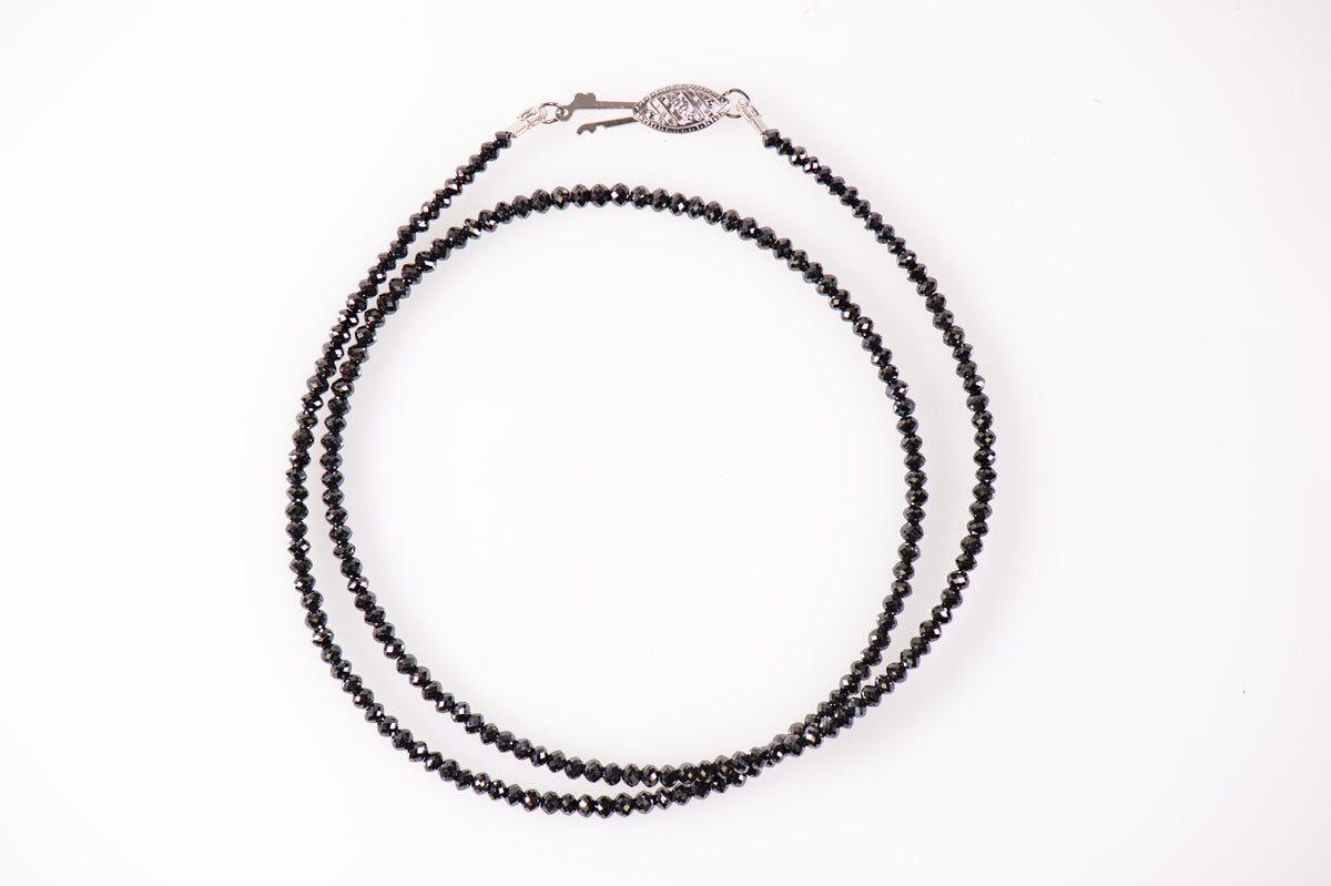 14K White Gold 25.30cttw Black Diamond Bead Necklace 17"