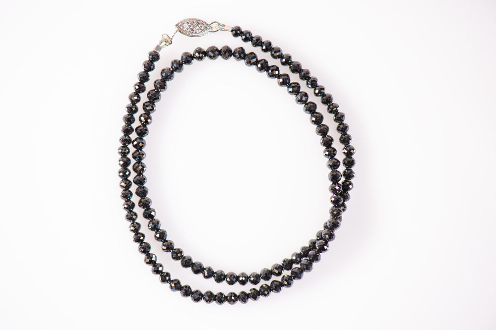 14K White Gold 63.63cttw Black Diamond Bead Necklace 17"