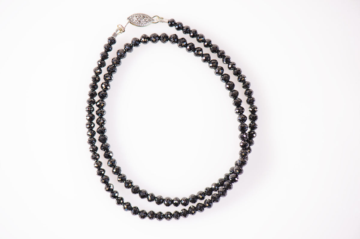 14K White Gold 63.63cttw Black Diamond Bead Necklace 17"